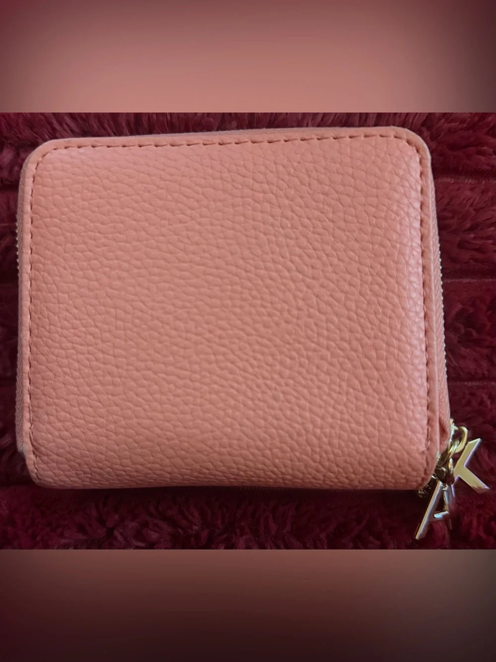 Anne Klein Peach Pebbled Leather Zip Wallet with Gold Logo